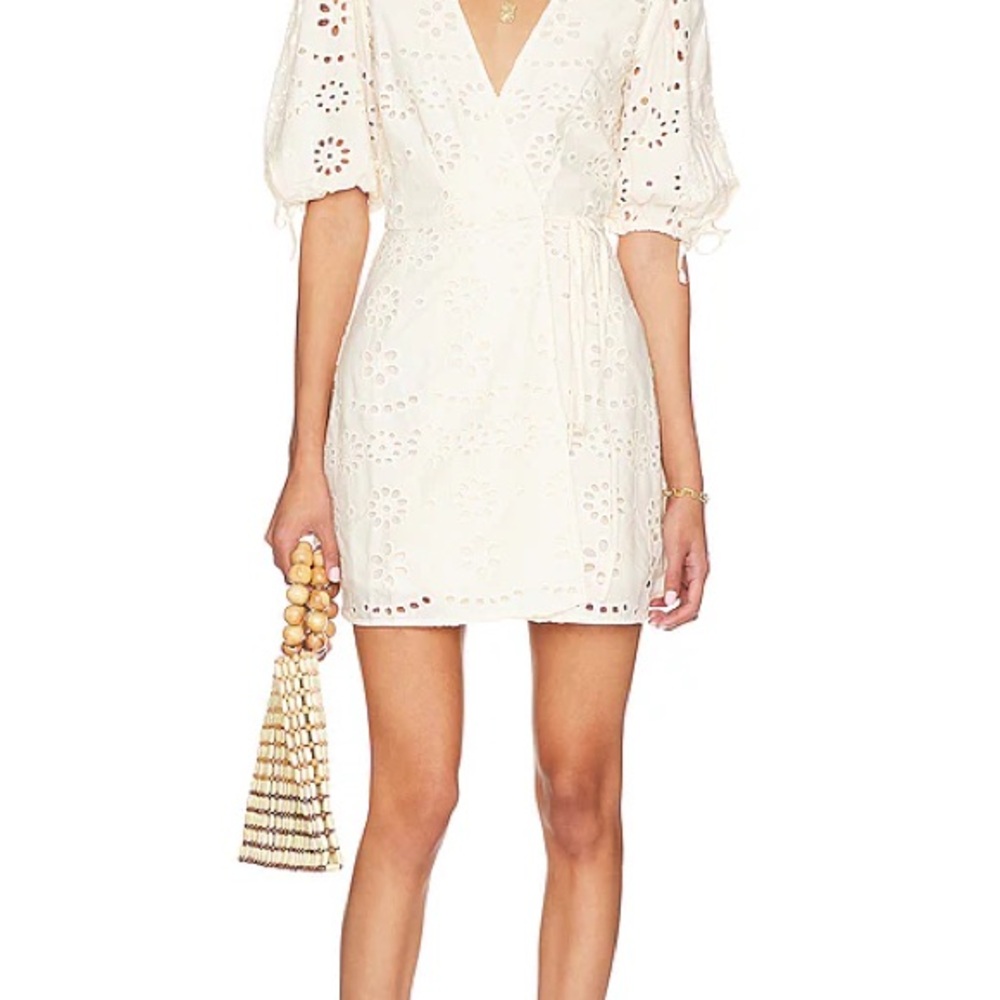 Chaser White Puff Sleeve V-Neck Mini Dress, cassia dress in gardenia